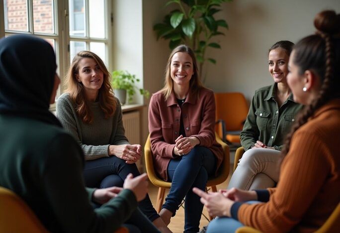 Een groep mensen in gesprek