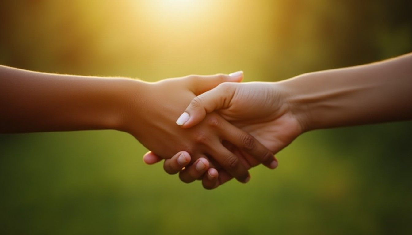 Twee mensen geven elkaar een hand